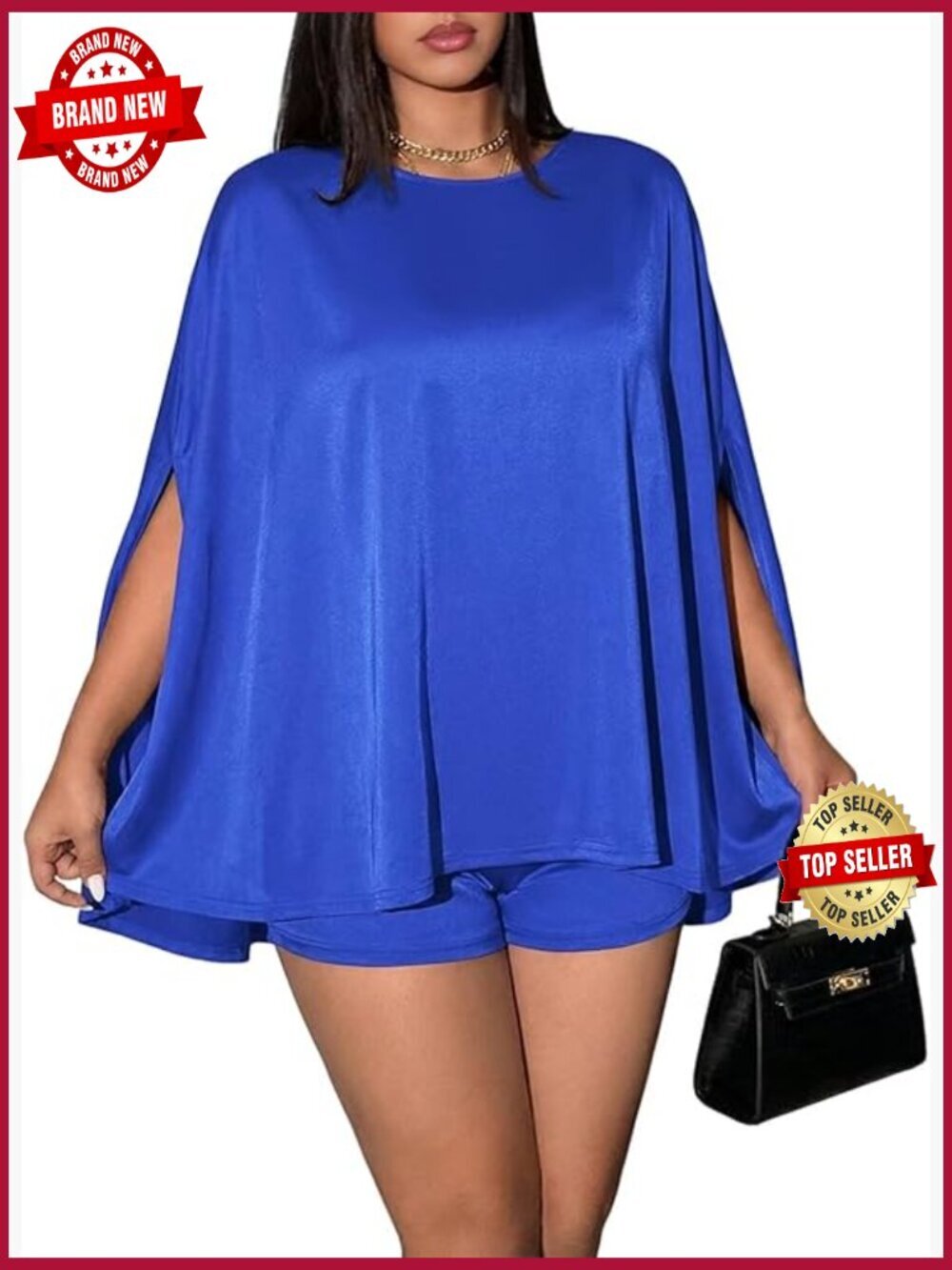 Loose Cape Sleeve Top Matching Shorts Set with Pocket 2 Piece Summer Outfit